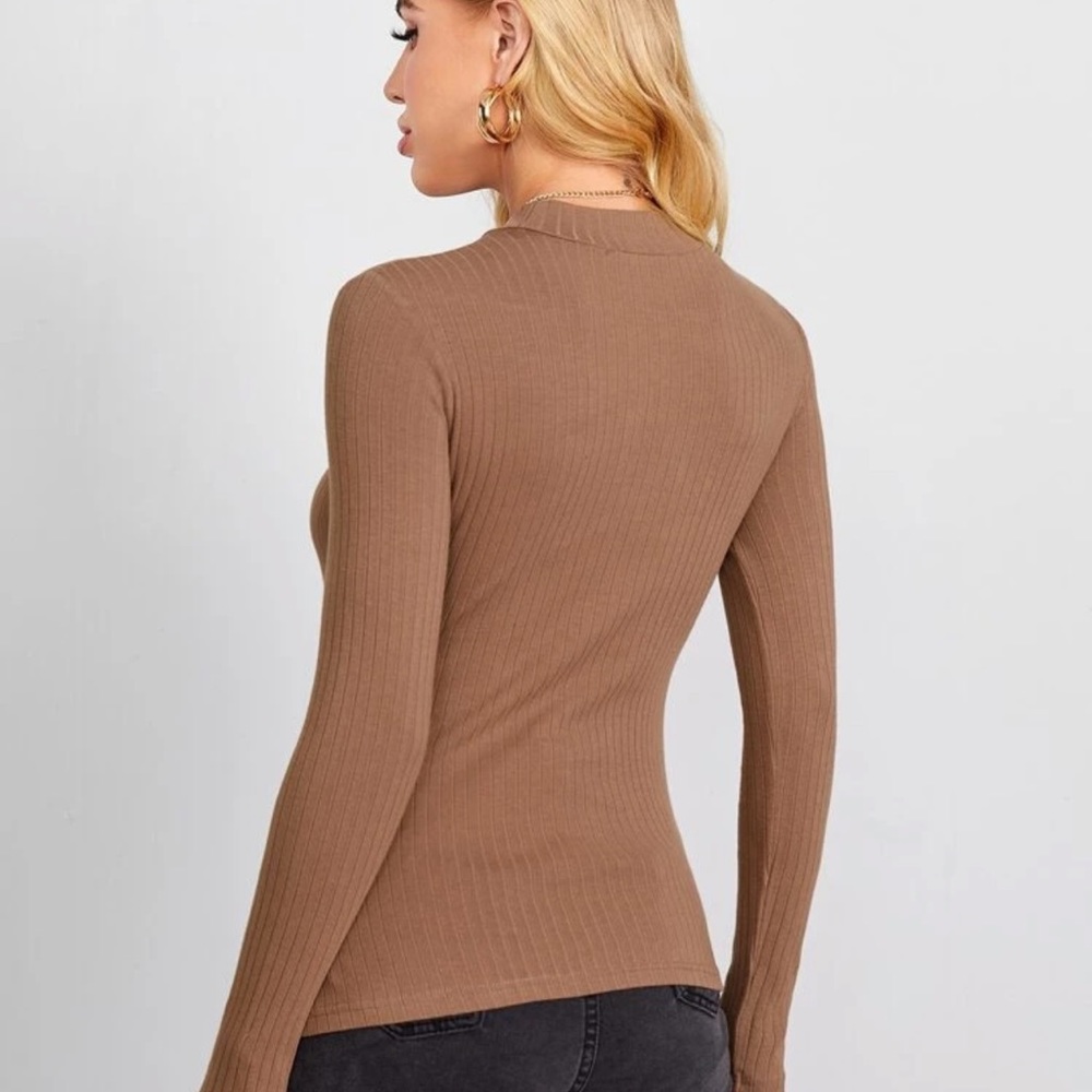 Fitted rib knit mockneck long sleeve tee charcoal - Picture 10 of 15